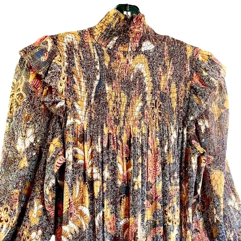Ulla Johnson Constantine Metallic Bobo Floral Ruffle Maxi Dress High Neck 2 - Picture 6 of 12